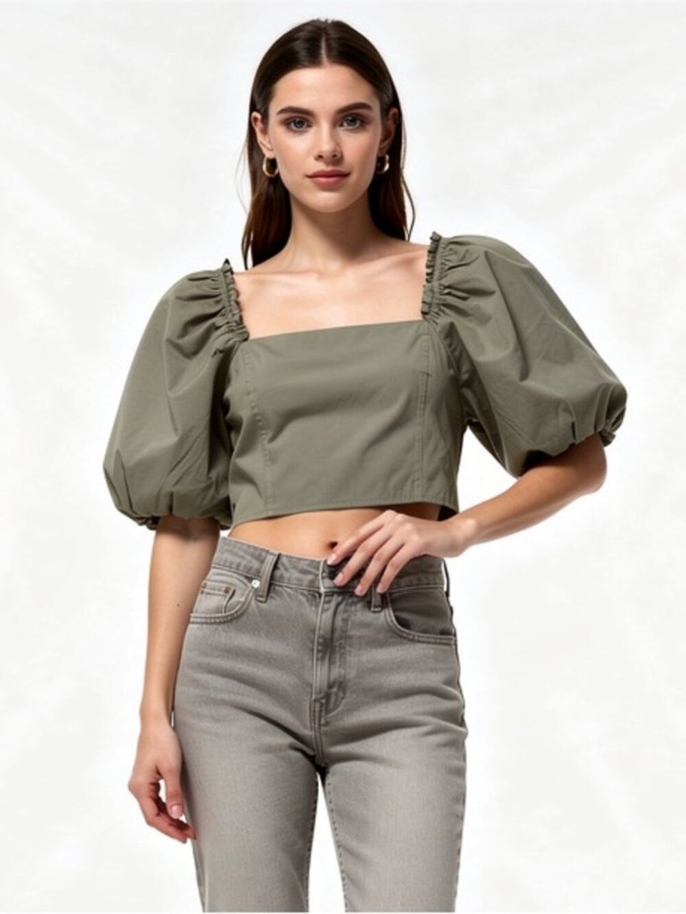 Jason Wu Puff Sleeve Smocked Crop Top - Picture 8 of 8